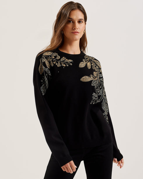 ROSMRRY-Knitwear-Embellished Crew Neck Long S- Ted Baker Romania